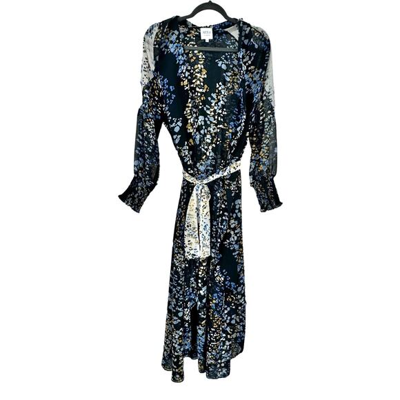 Misa Floral Wrap Chiffon V Neck Dress Long Sleeve Midi Dress Size XS NWOT - Picture 5 of 12